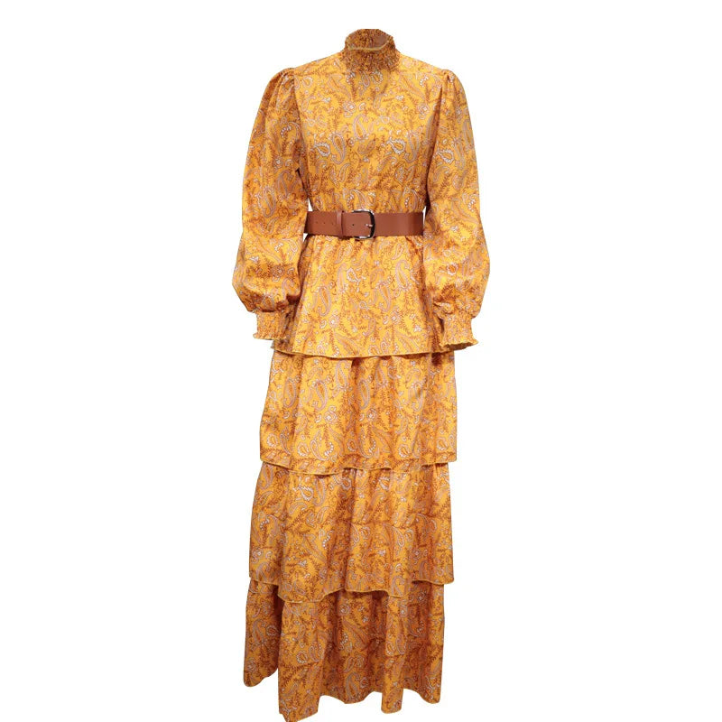 Women Elegant Long Lantern Sleeve Stand Collar Loose Maxi Dress Y2K INS Clothes Autumn Long Ruffle Bohemian Dress Women Elegant Long Lantern Sleeve Stand Collar Loose Maxi Dress Y2K INS Clothes Autumn Long Ruffle Bohemian Dress